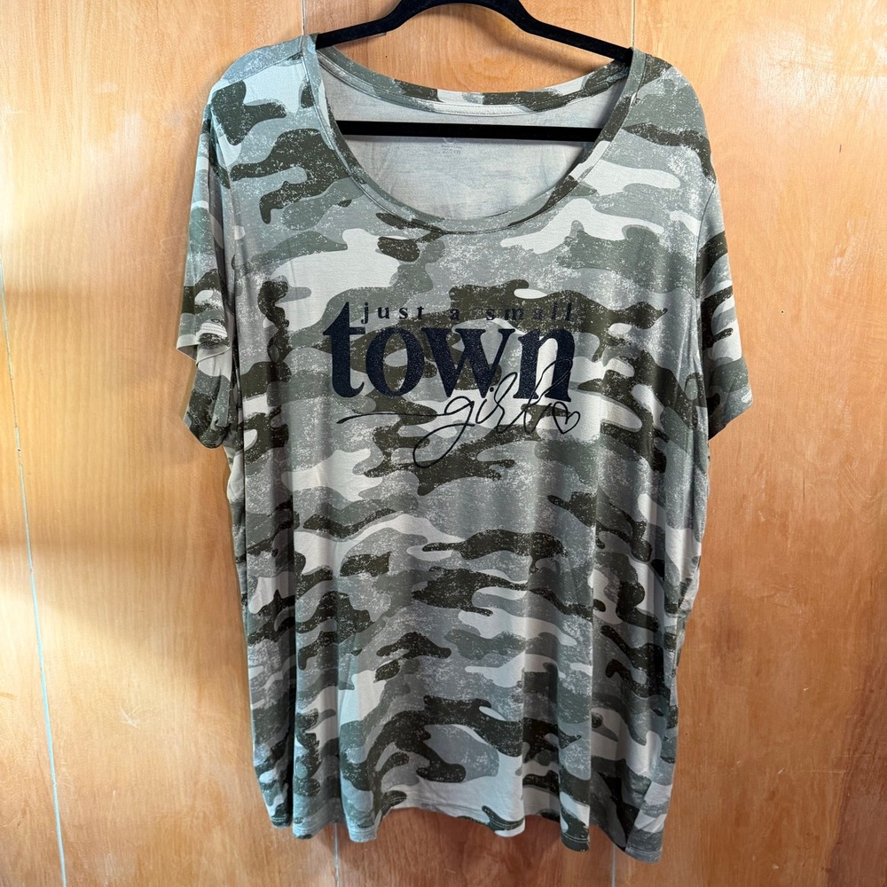 Cato‎ Womens Plus Size 22/24W Camo Just A Small Town Girl Glitter Graphic Tee